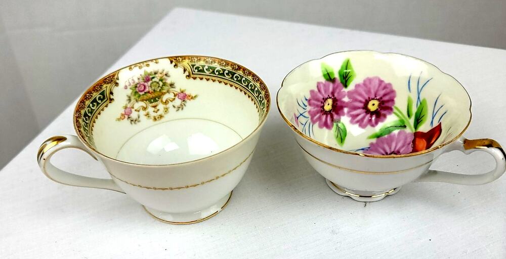 VNTG Teacups Hand Painted Both Marked Occupied Japan Adline China and Usagco